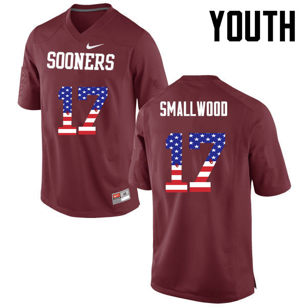 Youth Oklahoma Sooners #17 Jordan Smallwood College Football USA Flag Fashion Jerseys-Crimson - Click Image to Close